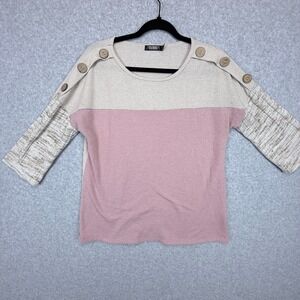 CURE. Colorblock Ribbed Knit Top Women M Pink Beige Boho Casual Chic Cottagecore